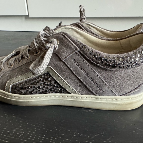 Alessandro Dell’ Acqua Suede Rhinestone Lace-up Sneakers Grey EU 37 - Picture 4 of 9